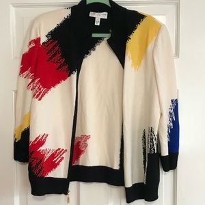 St. John zip up sweater with fun pattern
